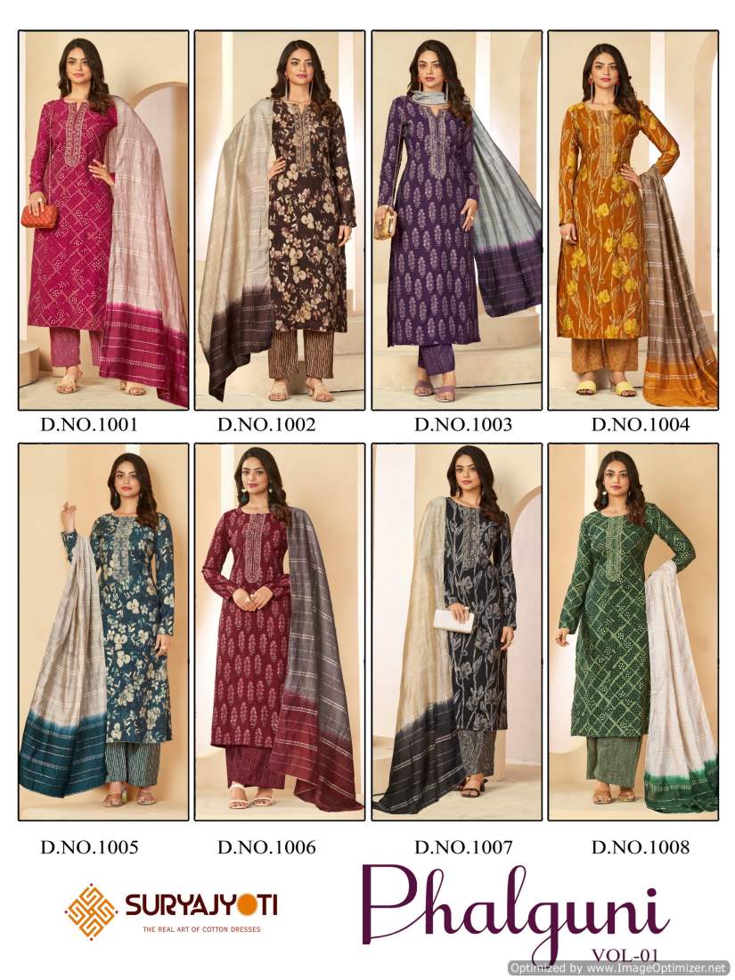 Phalguni Vol 1 By Suryajyoti Chanderi Foil Printed Dress Material Wholesale Shop In Surat